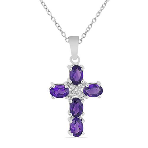 BUY REAL AFRICAN AMETHYST GEMSTONE CROSS PENDANT IN 925 SILVER